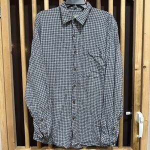 Vintage Y2K OTB Shirt Mens XL Blue White Plaid Linen Button Down Pocket